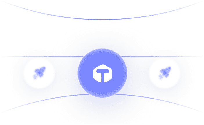 The Tola mark flanked by two send icons on a sweeping performance curve.