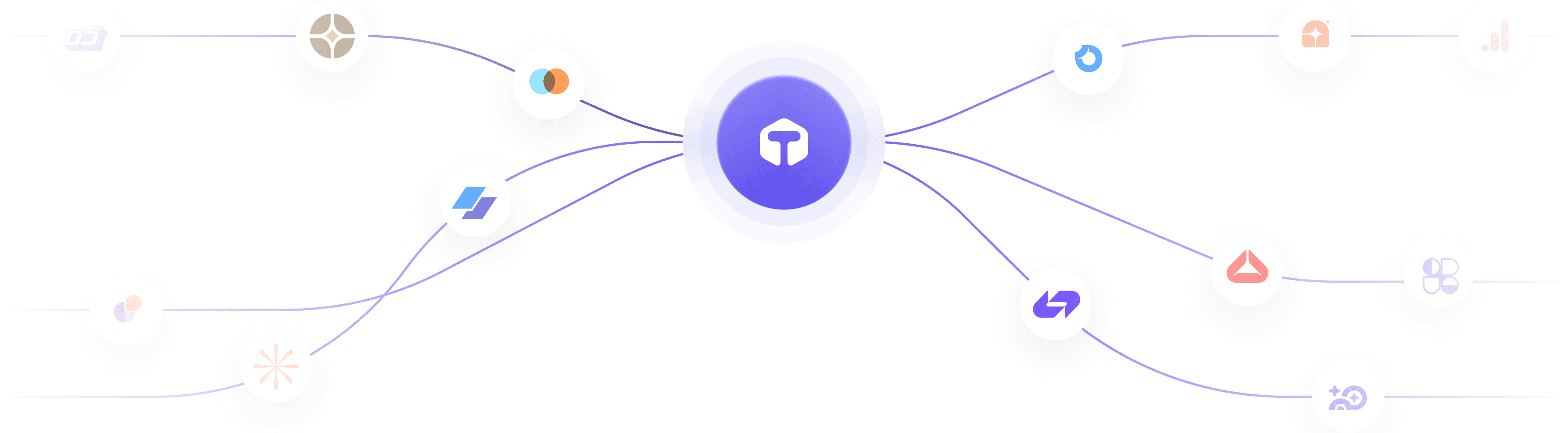 The Tola mark at the centre of a web of connected app icons.