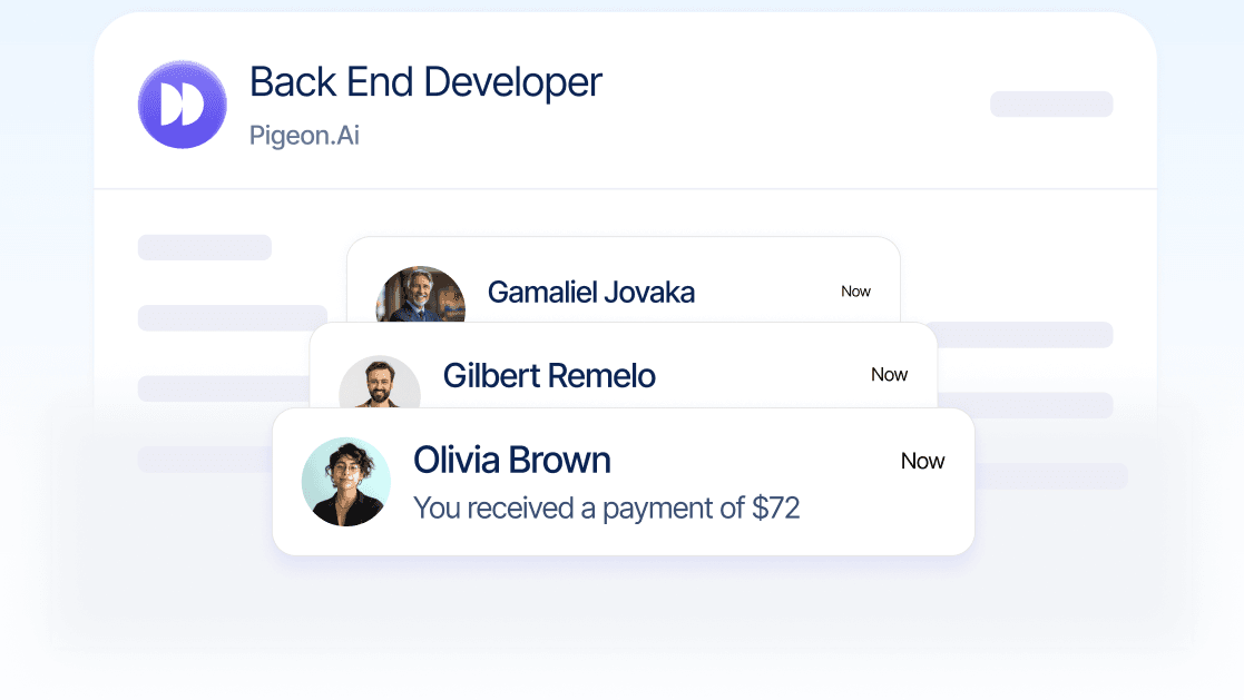 A stack of incoming payment notifications arriving in a chat panel.